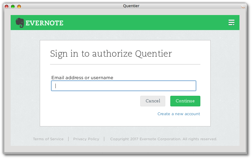 Quentier authenticate to Evernote
